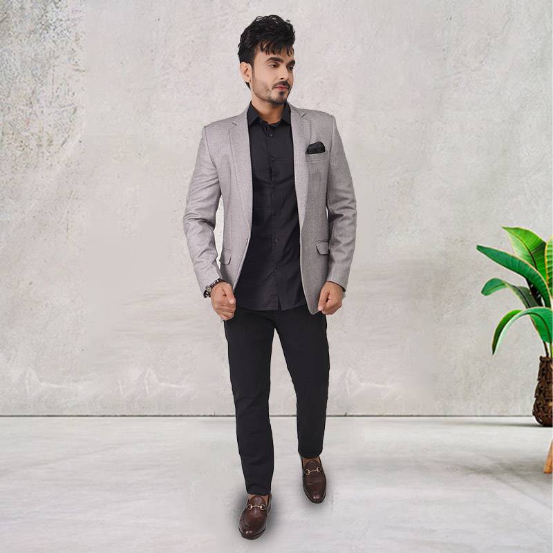 Ash Grey Self Textured Smart Fit Coat CC 02 - Stylish Attire