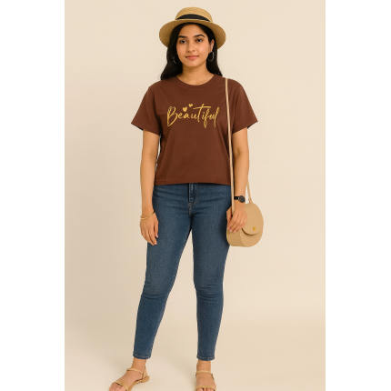 Beautiful Brown Crop T-Shirt