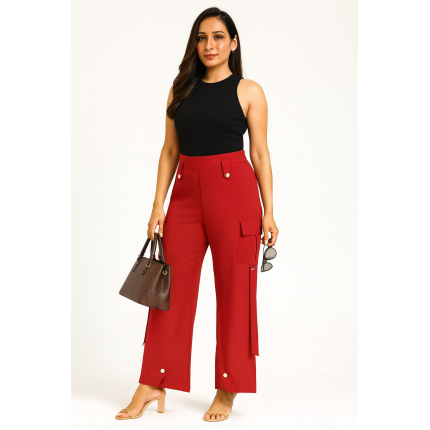 Red Wide-Leg Cargo Pants