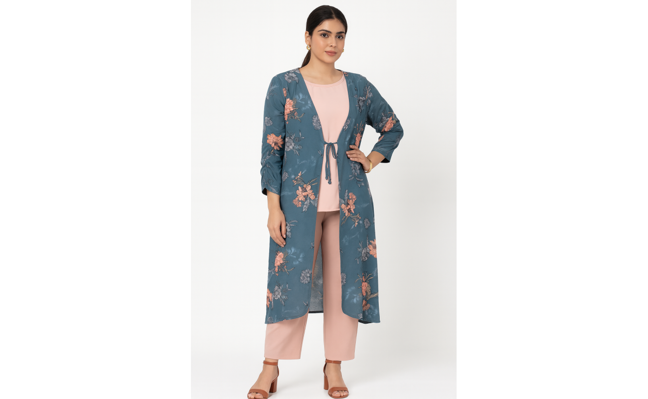 Teal Floral Shrug with Inner