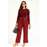 Maroon High-Waist Wide-Leg Pants