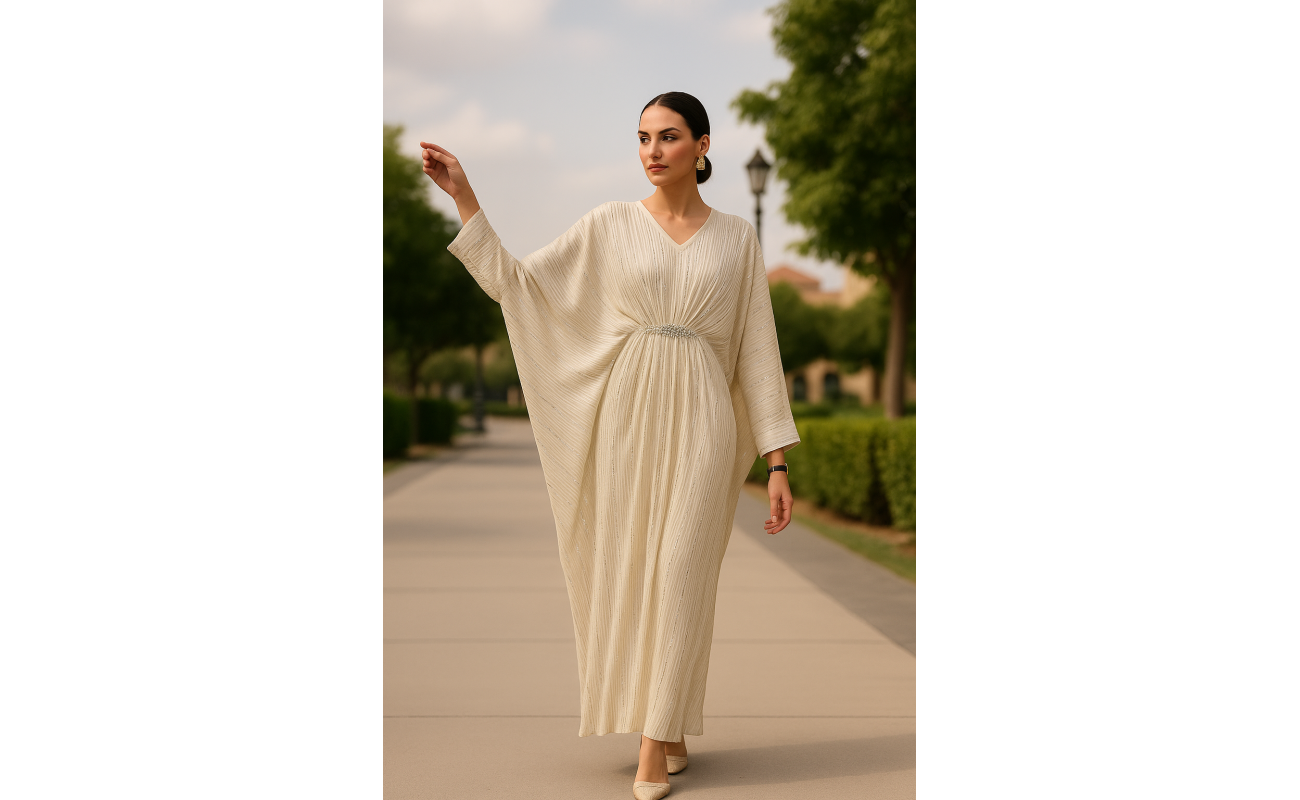 Elegant Cream Free Size Kaftan Dress
