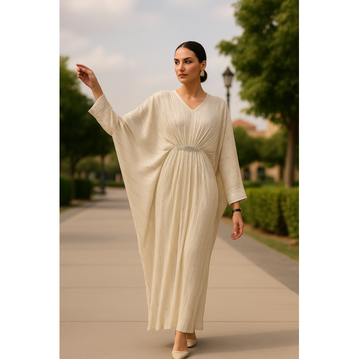 Elegant Cream Free Size Kaftan Dress