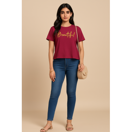 Maroon Crop T Shirt