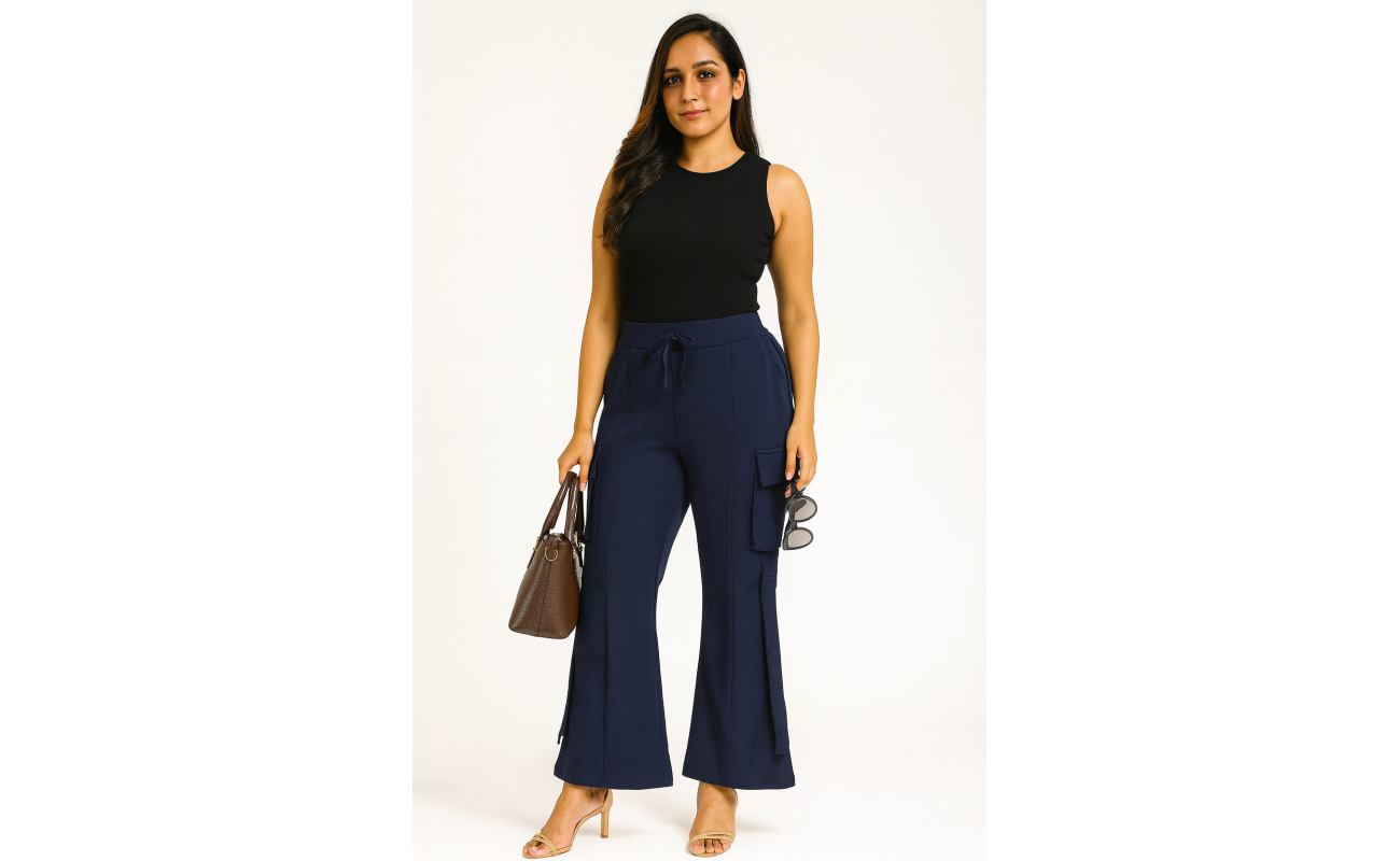 Navy Blue Wide-Leg Cargo Pants
