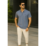 Modern Blue Zipper Polo