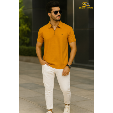Mustard Zipper Polo Shirt