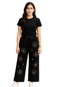 Black denim embroidered jeans
