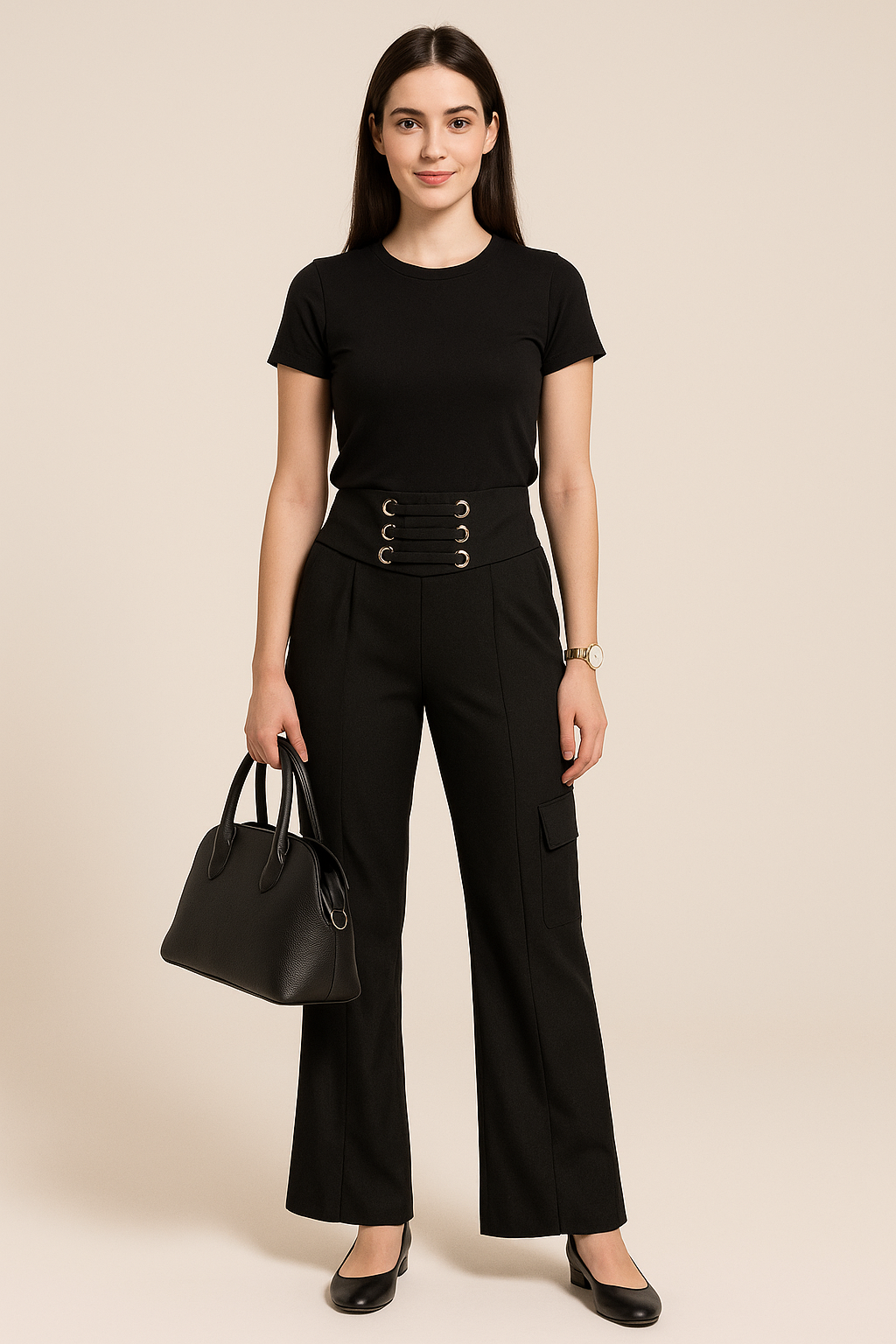 file_00000000b900622fb40f3c2a3203f952 Black High-Waist Cargo Pants