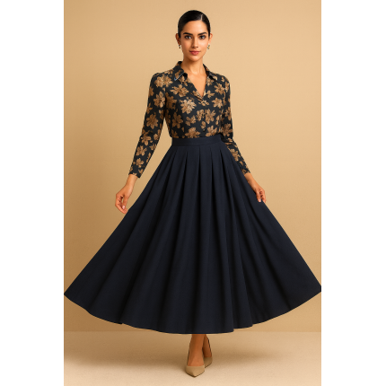 Eterna Elegance Free-Size Navy Blue Skirt