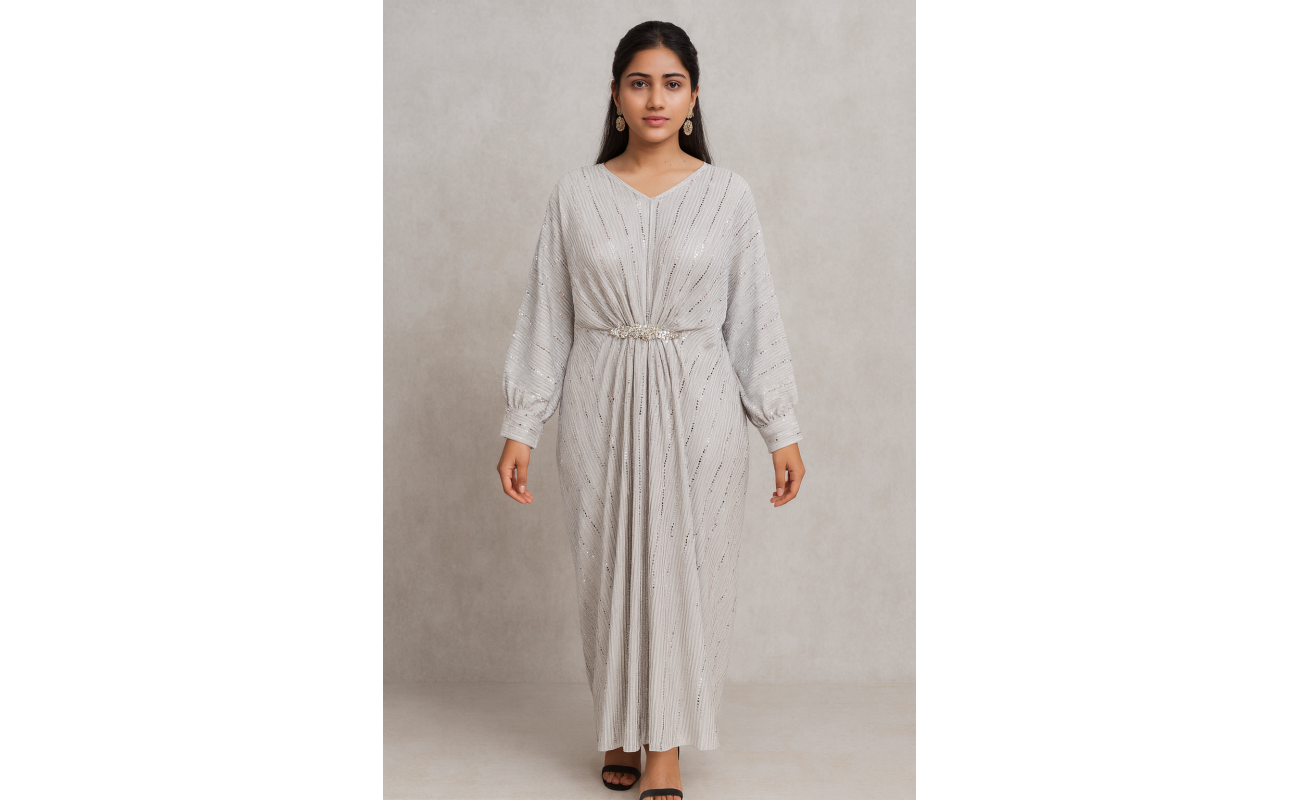 Silver silk party kaftan